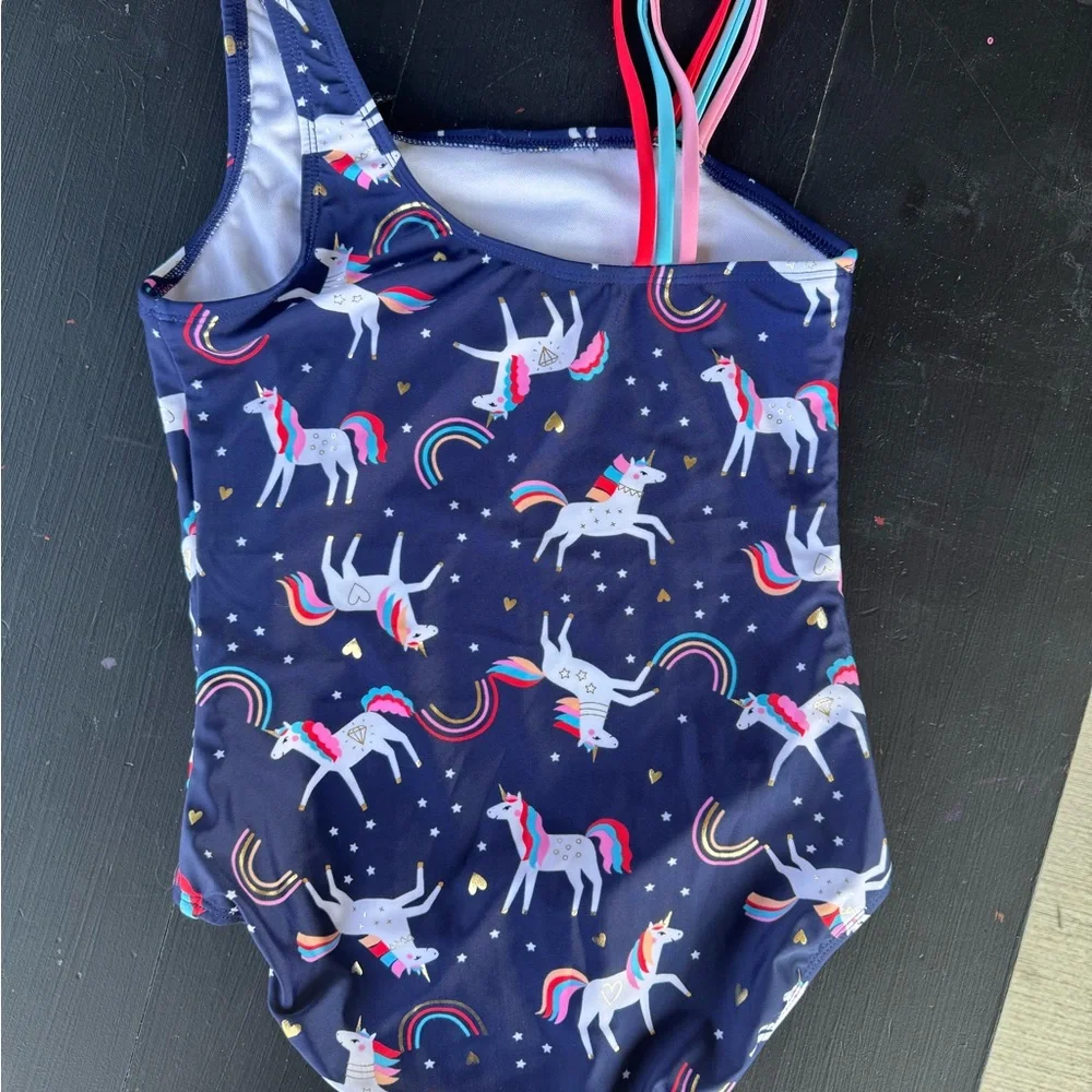 Cat & Jack Unicorn Print Kids Swim One Piece - Navy